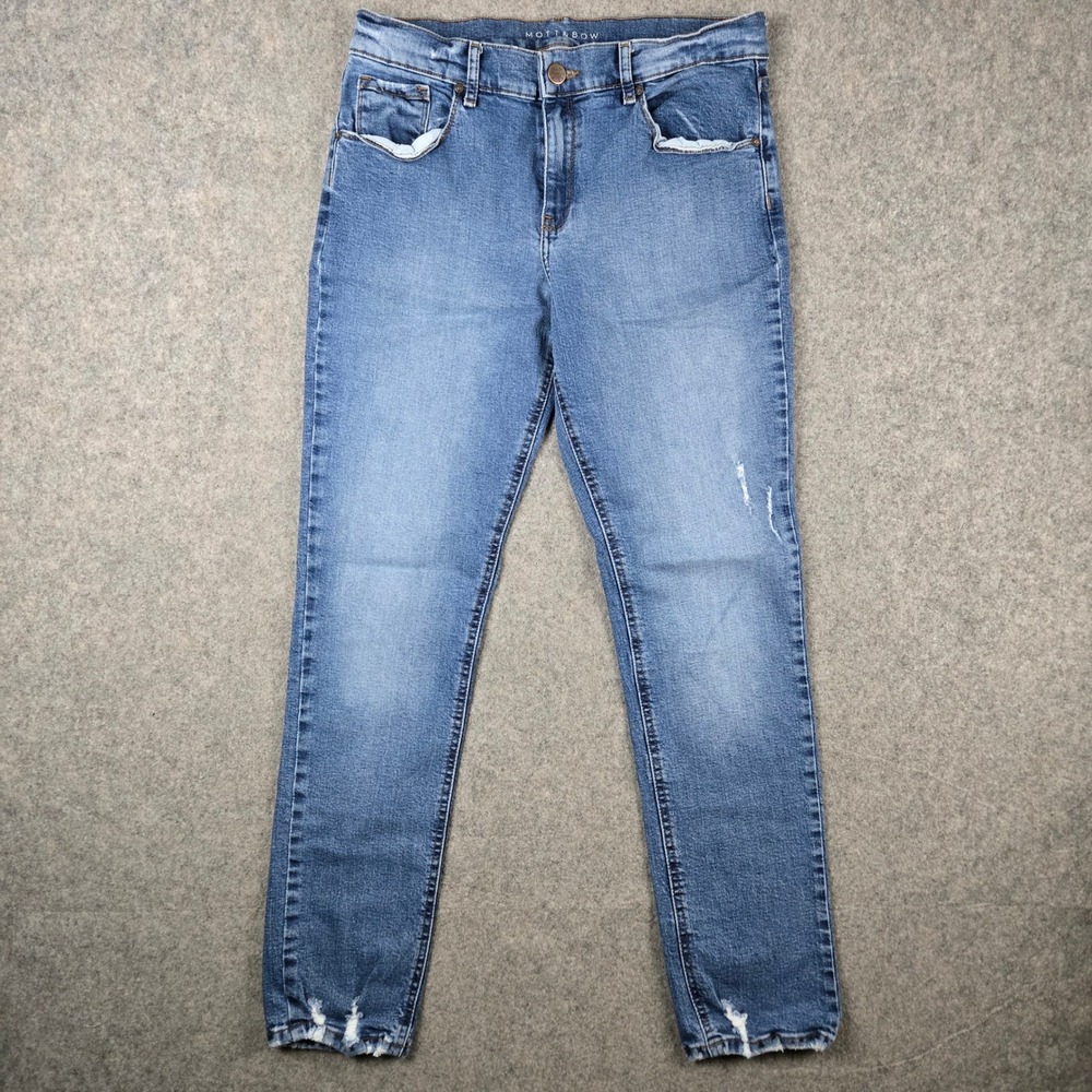Mott & Bow Boyfriend Jeans Womens 30 Blue Distressed Frayed Hem Denim Pants